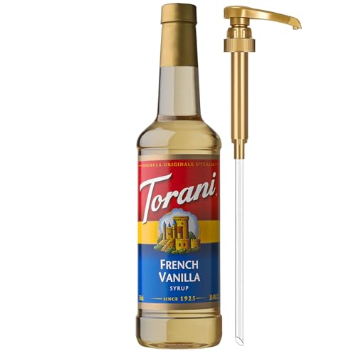 Torani Coffee Syrup, French Vanilla Flavored Syrup for Drinks, Pump Included,...