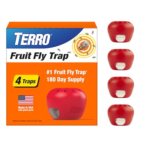 TERRO Fruit Fly Traps for Indoors (4 Pack) + 180 Days of Lure Supply - T2503SR -...