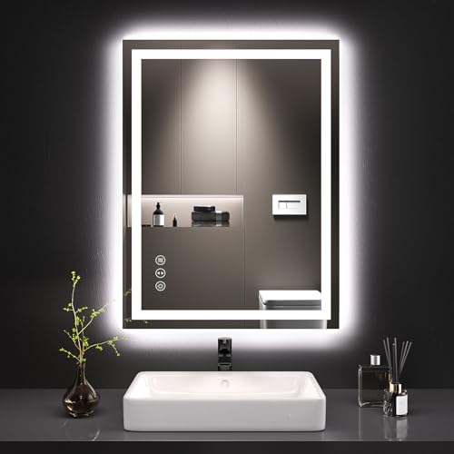 LOAAO 24X32 LED Bathroom Mirror with Lights, Anti-Fog, Dimmable, Backlit + Front...