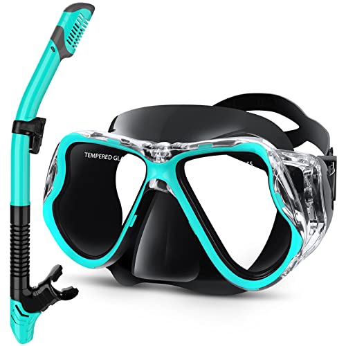 Greatever Dry Snorkel Set,Panoramic Wide View Anti-Fog Scuba Diving...