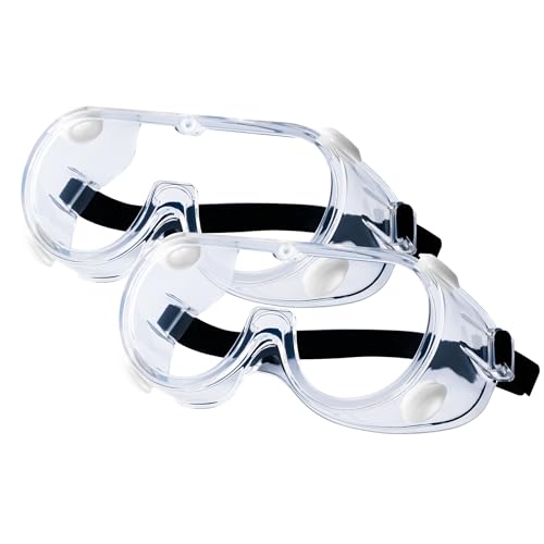 Honmein 2-Pack Safety Goggles, Anti-Fog Lab Goggles, Over Glasses Safety Glasses...