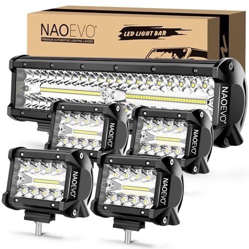 NAOEVO 12 Inch LED Light Bar and 4PCS 4 Inch LED Pod Lights, 54000LM LED...