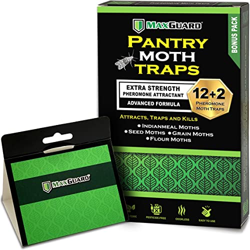 MAXGUARD Pantry Moth Traps (12 Pack +2 Free) with Extra Strength Pheromones |...
