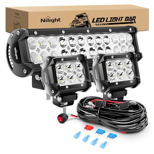 Nilight 12 Inch 72W Spot Flood Combo Led Light Bar 2Pcs 4Inch 18W Flood LED Pods...