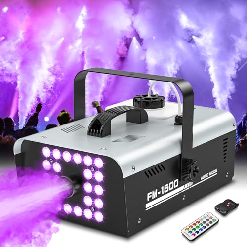 Fog Machine Halloween Outdoor Indoor, 1500W Smoke Machine Fog with 24 LEDs...