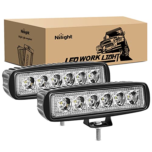 Nilight LED Light Bar 2PCS 18W 6Inch Flood LED Pods Offroad Fog Light Waterproof...