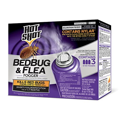 Hot Shot BedBug And Flea Fogger 3 Count-2 Ounce Cans, With Nylar, Inhibits Flea...
