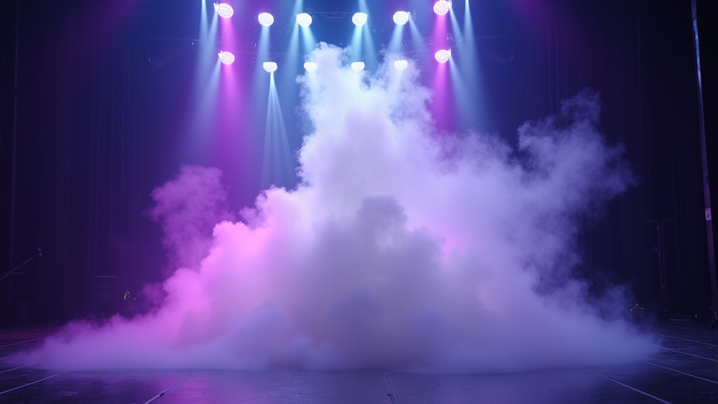Fog machine and CO₂ jet creating dramatic effect at a concert or DJ performance.