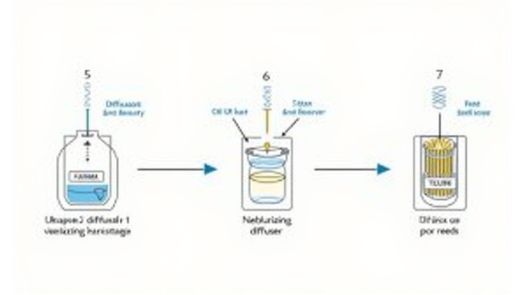 Diagram comparing ultrasonic, nebulizing, and reed diffuser mechanisms.