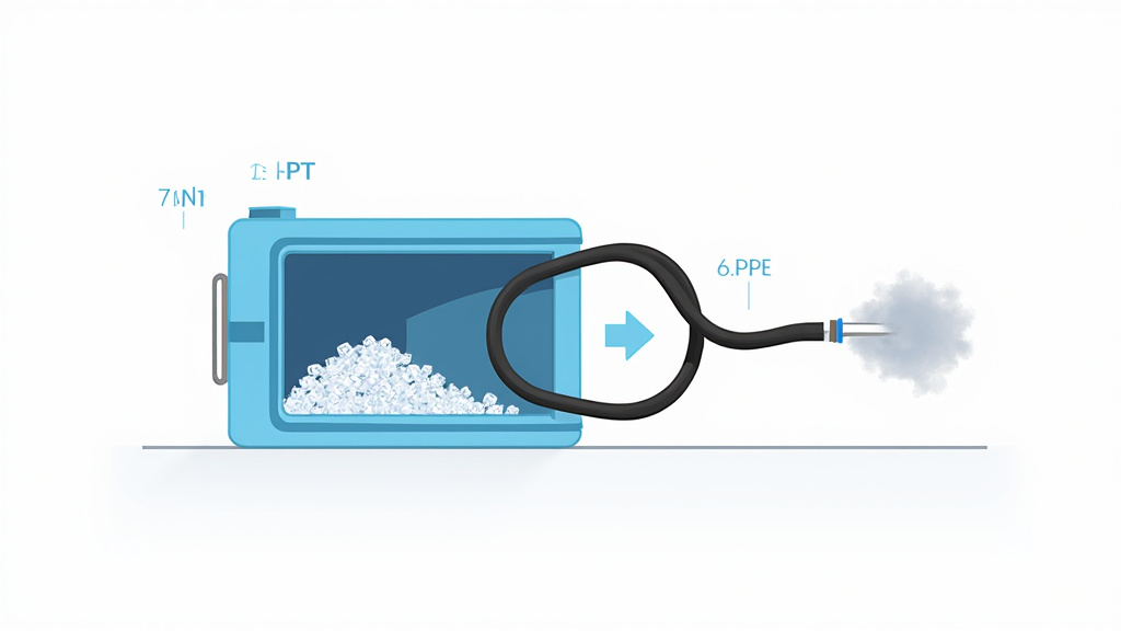 Cross-section diagram of a homemade ice-based fog machine chiller design.