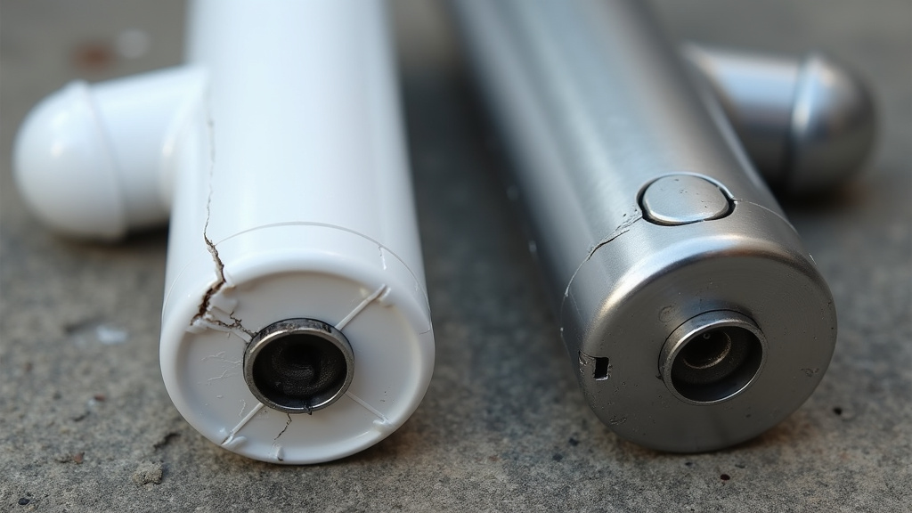 Comparison of a cracked ABS plastic versus dented metal bubble machine housing.