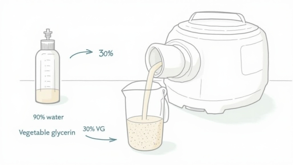 Diagram of fog juice recipe with 70% water and 30% glycerin ratio.