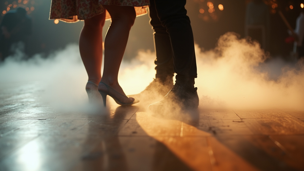 Low fog machine creating a cloud effect on a wedding dance floor.