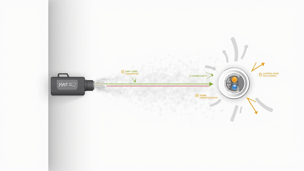 Diagram of haze particles accumulating inside a photoelectric smoke alarm detector