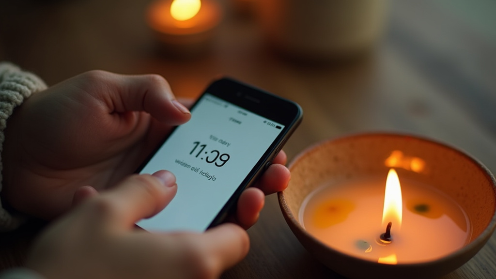 Setting a timer beside an oil burner for a 30-minute aromatherapy session.