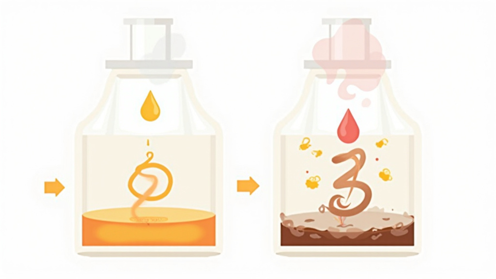 Diagram comparing mineral oil vs baby oil vaporization in a smoke machine