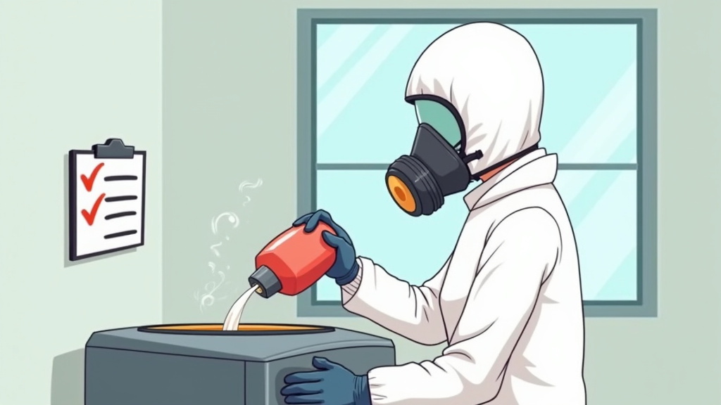 Person wearing a safety mask refilling a fog machine near an open window.