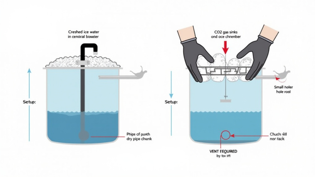 Diagram comparing ice versus dry ice cooling methods inside a fog chiller.
