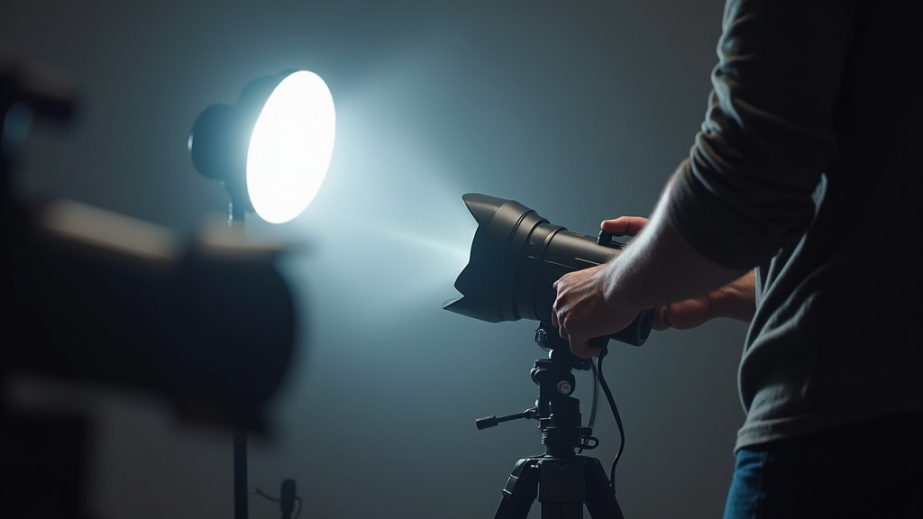 Professional hazer creating visible light beams in a photography studio setup.
