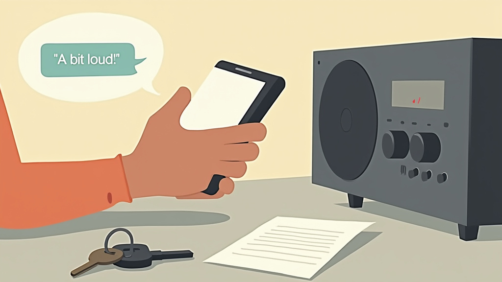 Silhouette turning down stereo after receiving a neighbor's considerate text message.