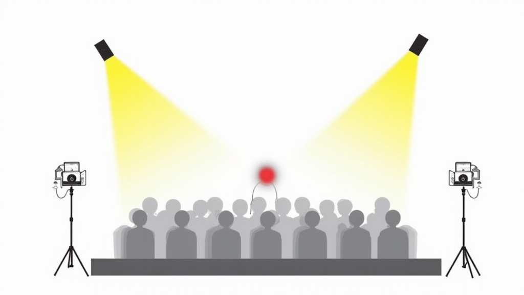 Diagram showing optimal fog machine and angled lighting placement for beam effects.