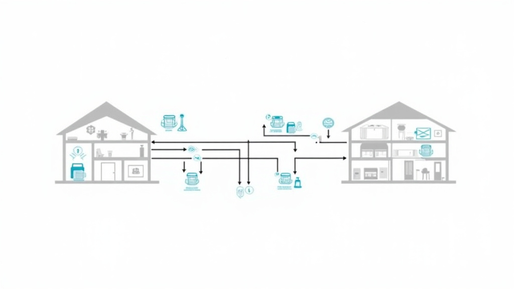 Diagram comparing portable dehumidifier placement versus a whole-house system installation.