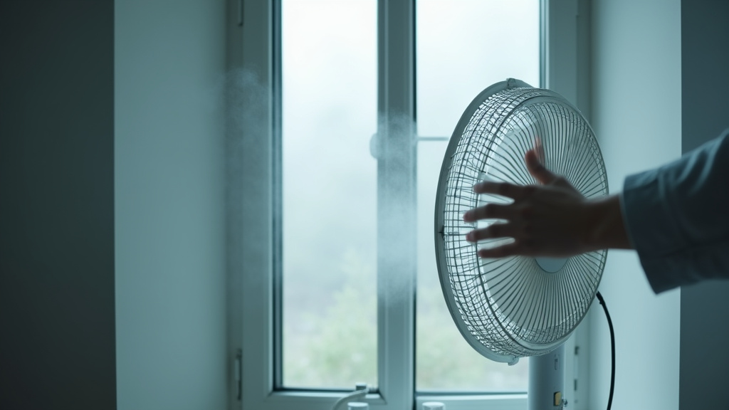Ventilating a room after disinfectant fogging by opening windows and using a fan.