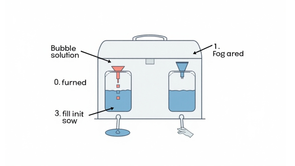 Diagram of filling bubble and fog tanks in a bubble fog machine.
