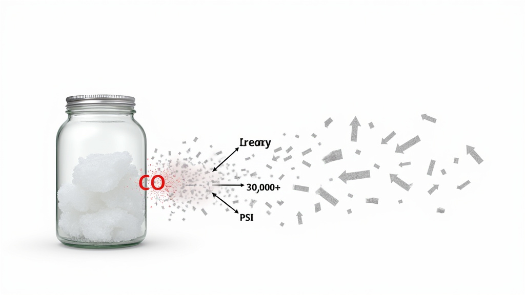 Diagram of a sealed jar exploding from dry ice sublimation pressure.