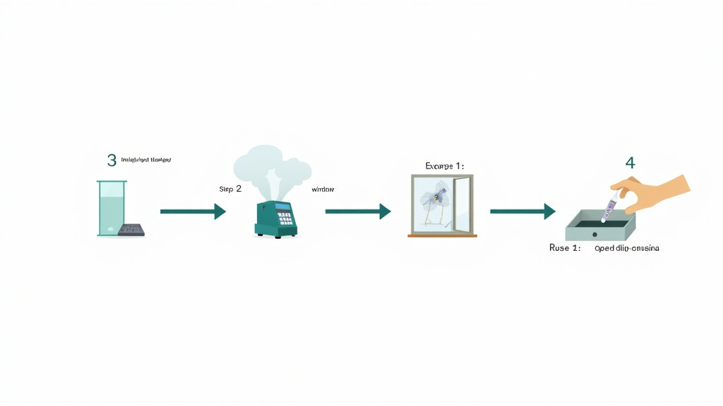 Hydrogen peroxide fogging protocol diagram showing four critical steps