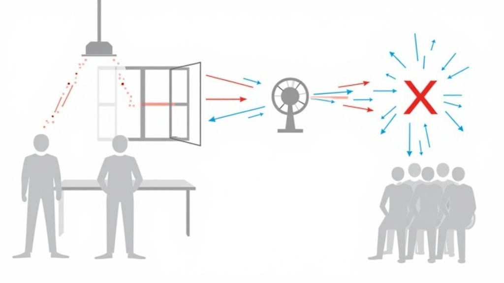 Diagram showing proper fog machine placement and ventilation for safe air.