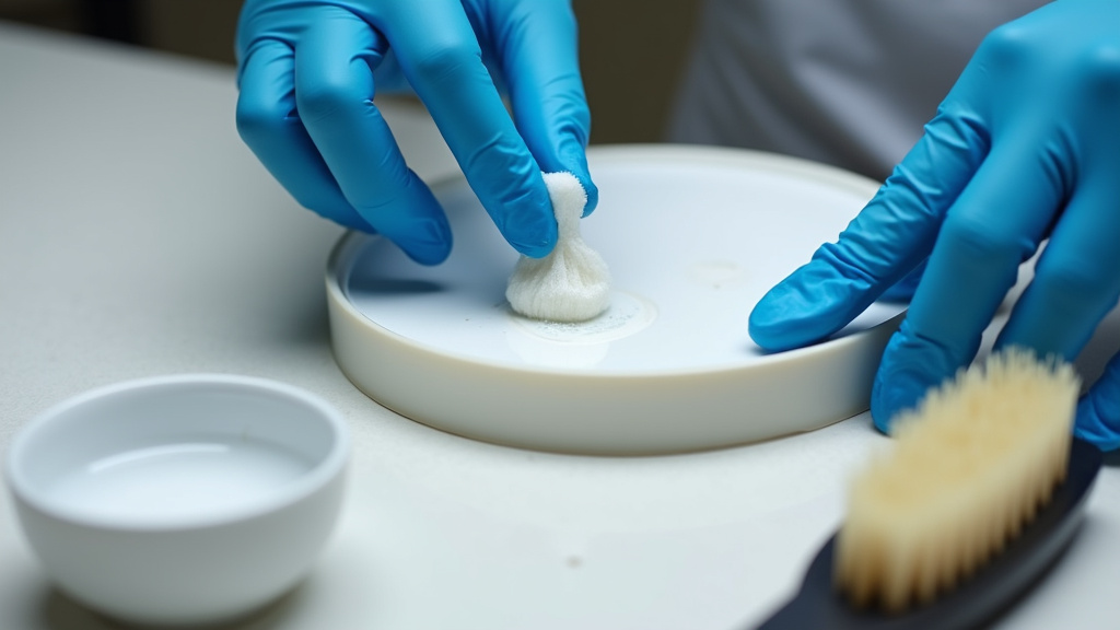 Close-up of deep cleaning a diffuser's ultrasonic plate with vinegar and a swab.