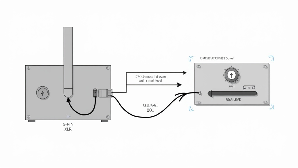 Professional DMX cable connecting fog machine to controller for remote-free operation.