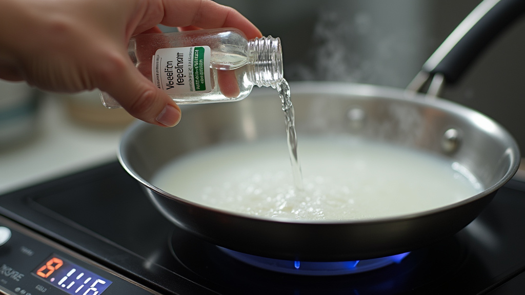 Mixing glycerin and water in a pan to create homemade fog without a machine.