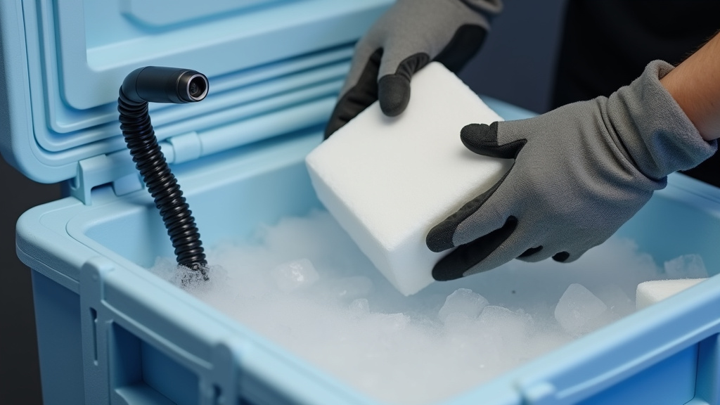 Hands placing dry ice into a DIY fog chiller cooler for low lying fog