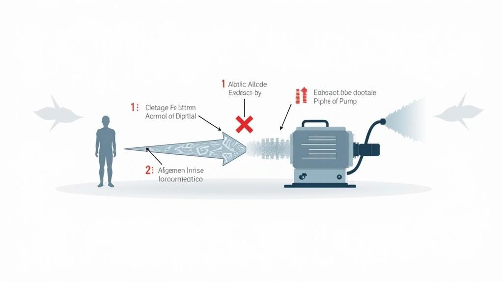 Diagram showing correct and incorrect fog fluid for machine compatibility and safety.