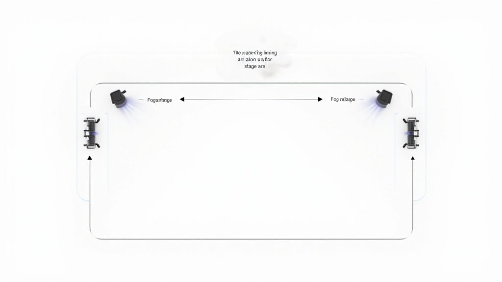 Diagram of strategic fog machine placement for even coverage on a stage.