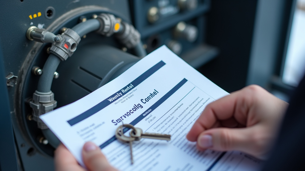 Hands holding a rental contract and keys for a snowmaking machine.