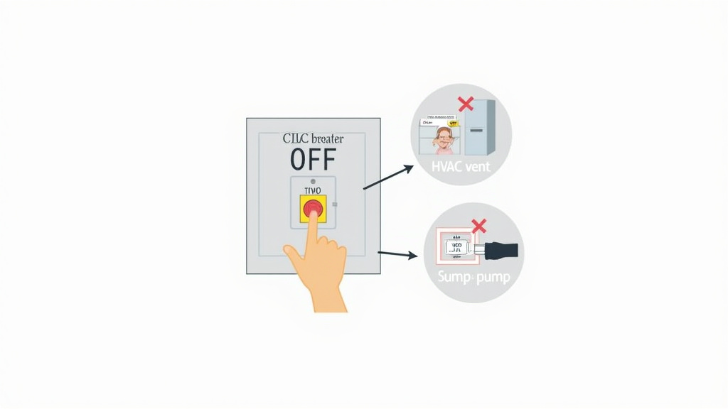 Turning off circuit breaker for appliances during pest fogging safety.