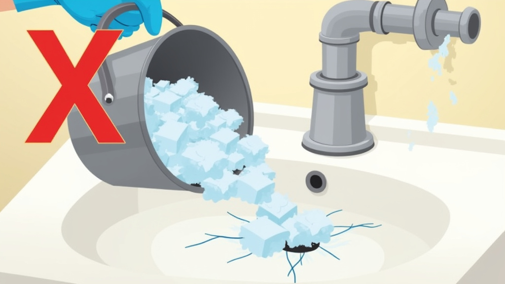 Cartoon warning against disposing of dry ice down a sink drain