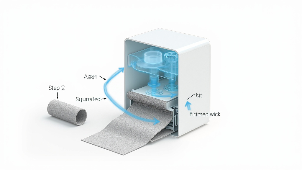 Diagram of evaporative humidifier wick filter function and mineral clogging.