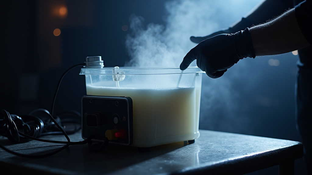 Fog machine with fluid in tank ready for daily use at a multi-day event.