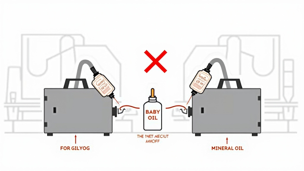 Diagram comparing glycerin fog juice and mineral oil for different smoke machine types.
