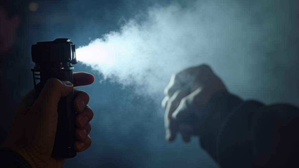 Fog machine plume with an asthma inhaler, depicting respiratory risk from aerosol.