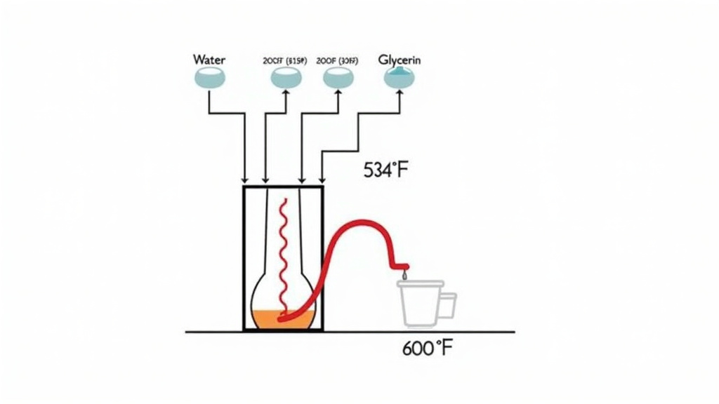Diagram comparing fog fluid boiling points to required machine temperature.